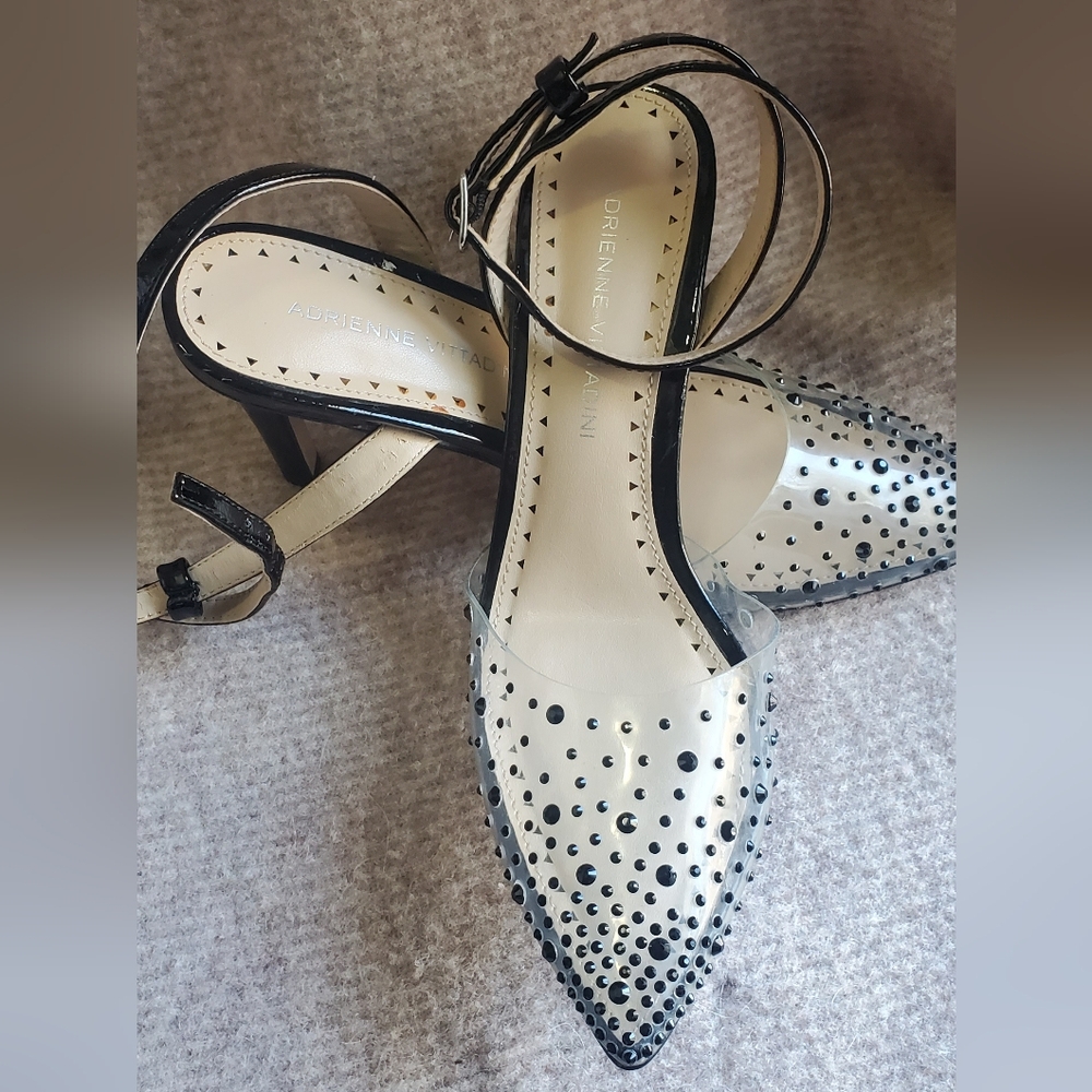 Adrienne Vittadini "Nerve" Rhinestone Embellished Clear d'Orsay Pumps - Black